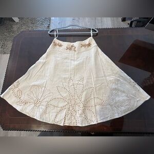 202. Richard Malcolm cream linen/rayon skirt w/embroidery and bead detail 4